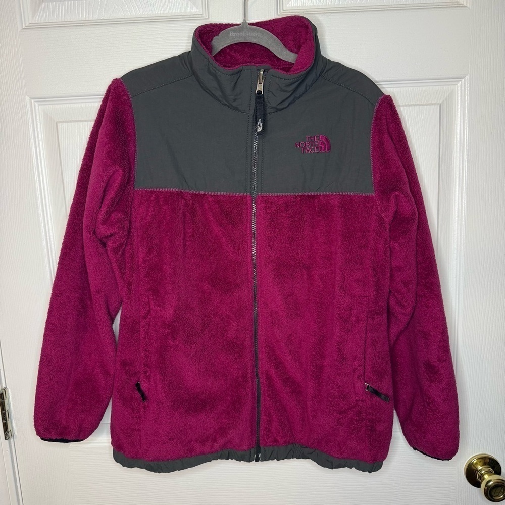 The North Face Pink and Gray Fleece Jacket Full Zipper Girls Size XL GUC